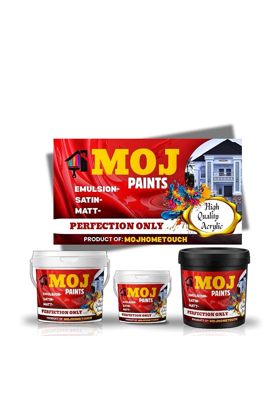 Moj Paints buckets — emulsion, satin and matt